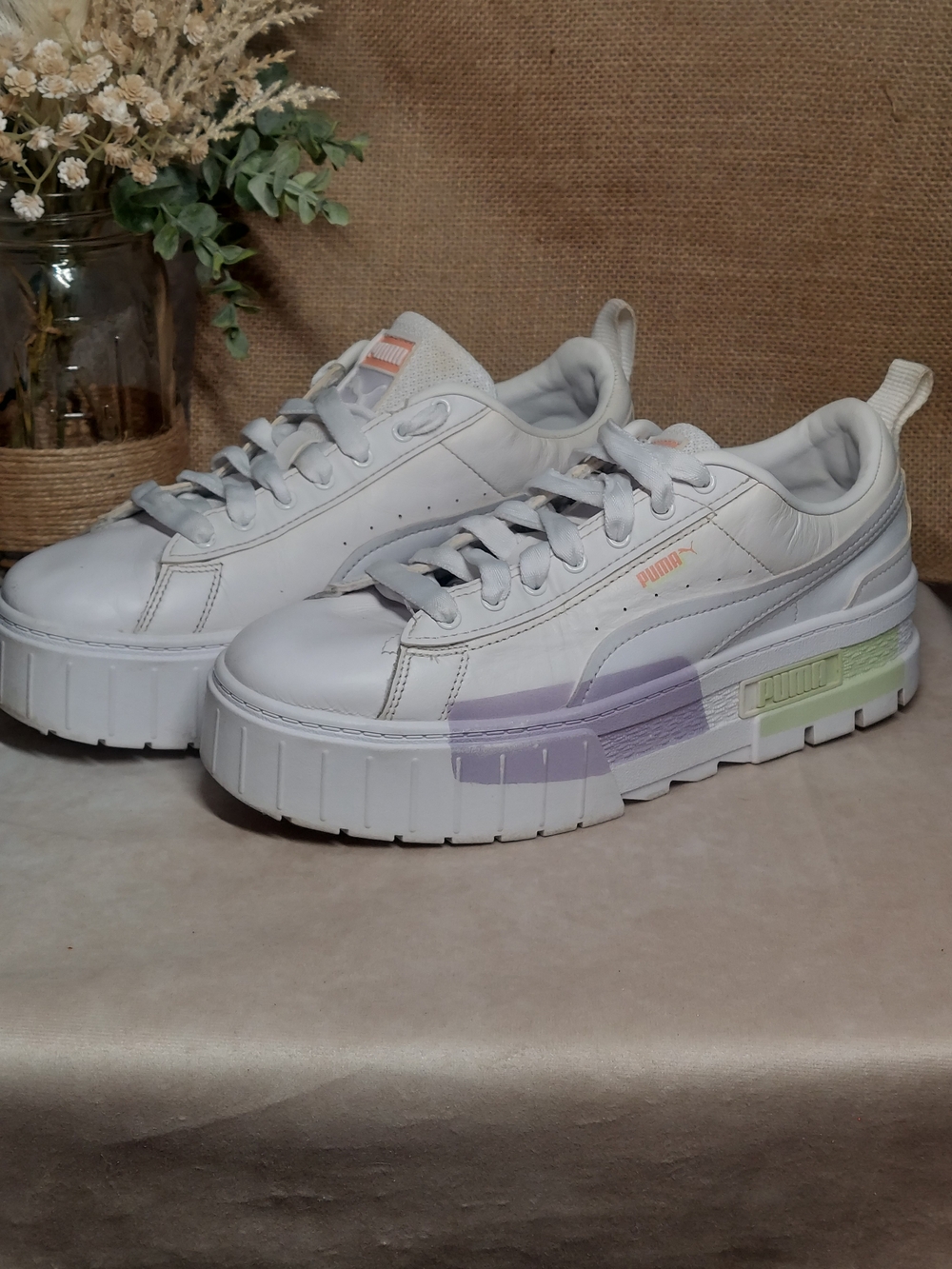 Puma Mayze MIS Platform Sneakers White Purple Pastel Women's Size 9 UGC